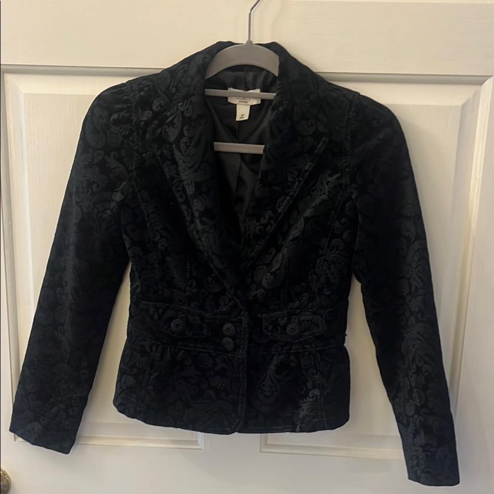 LOFT Midnight Floral Velvet  Fitted Jacket Size 0P
